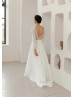 Lace Chiffon V Open Back Minimalist Wedding Dress